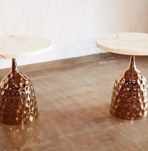 Adore Marble top and hammered brass side coffee table