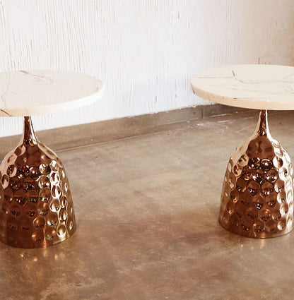 Adore Marble top and hammered brass side coffee table