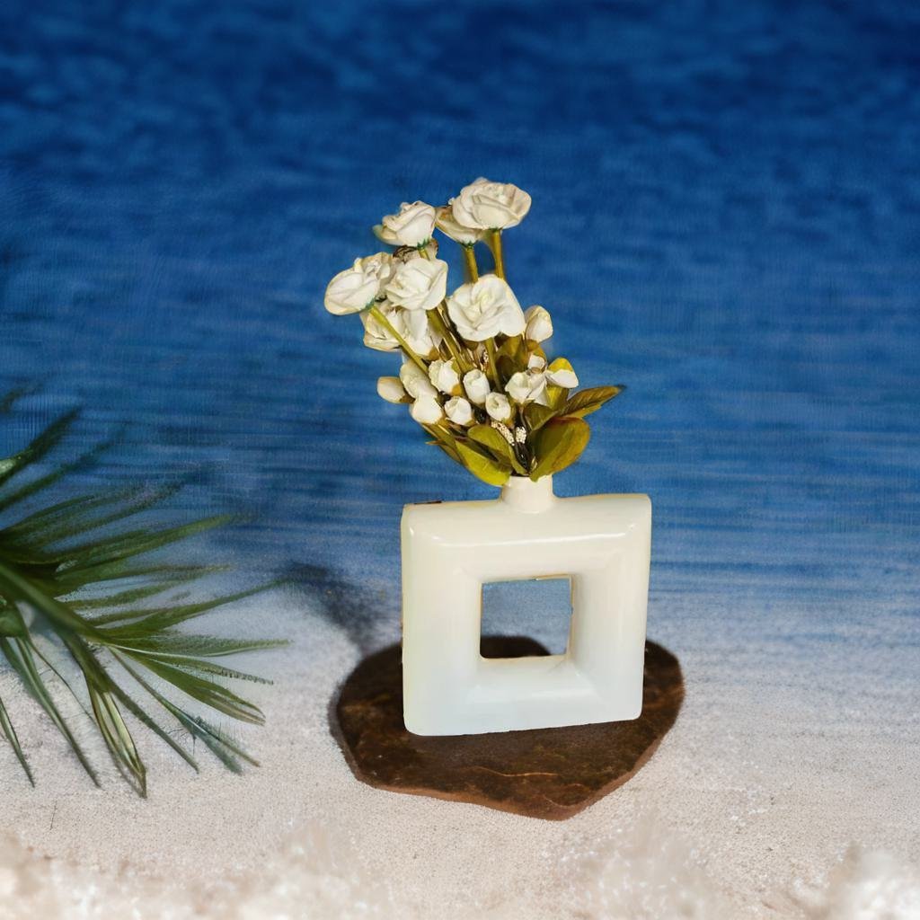 Square Hollow Ceramic Vase [SINGLE, CREME]. - Adore & Décor