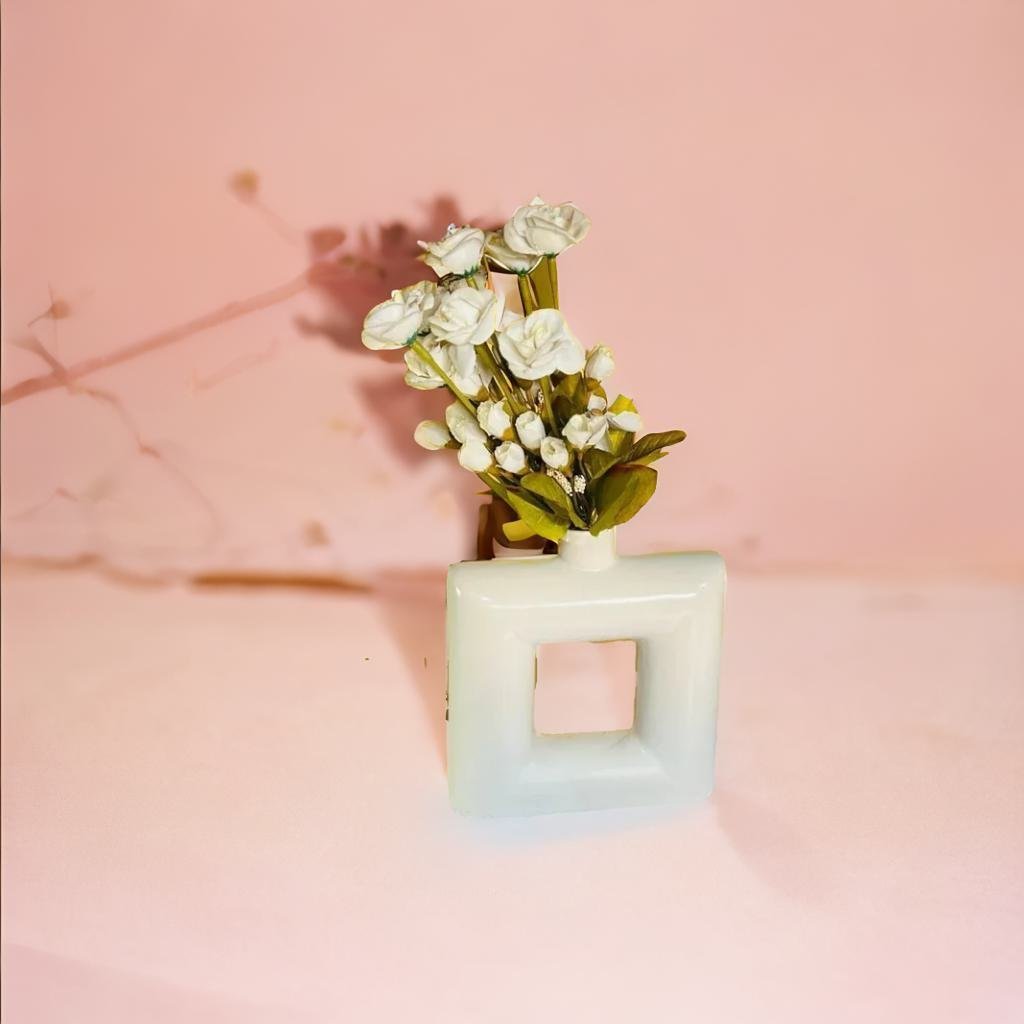 Square Hollow Ceramic Vase [SINGLE, CREME]. - Adore & Décor