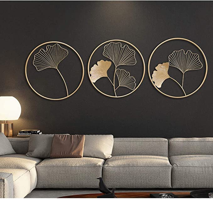 Adore 3pcs Nordic Style Wall Art Ginkgo Leaf Shape Hanging Pendant Metal Wall Decor