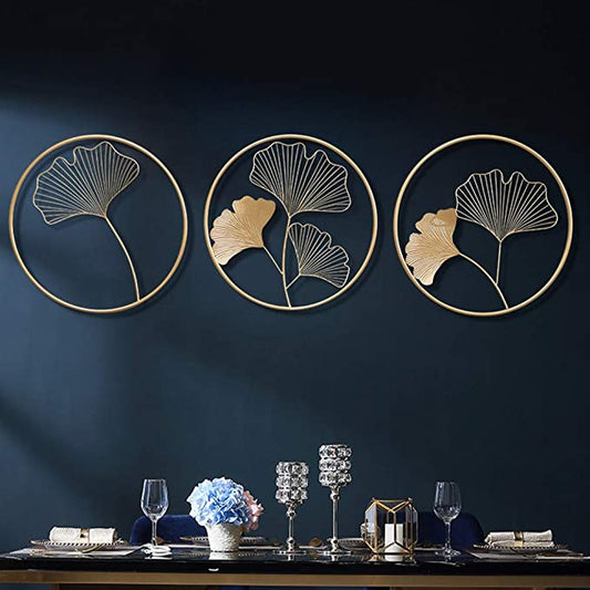 Adore 3pcs Nordic Style Wall Art Ginkgo Leaf Shape Hanging Pendant Metal Wall Decor - Adore & Décor