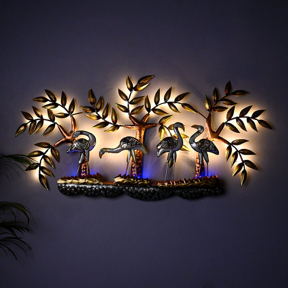 Adore Tropical Flamingo Metal Wall Art With LED Lights - Adore & Décor