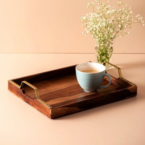 Adore Golden acacia wood serving tray Set